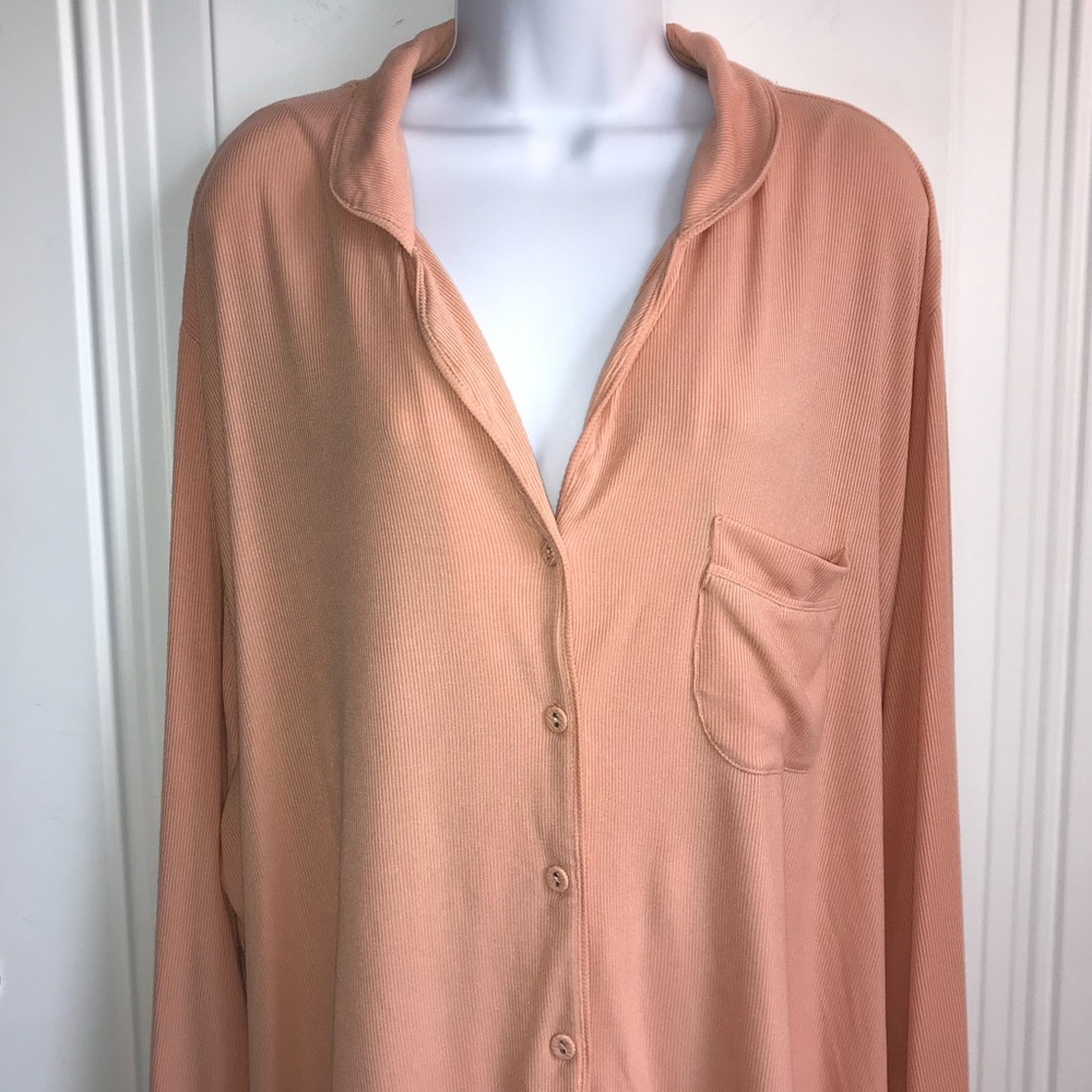 SKIMS peach ribbed super soft & stretchy button up pajama top size 2X NWOT - Picture 9 of 13